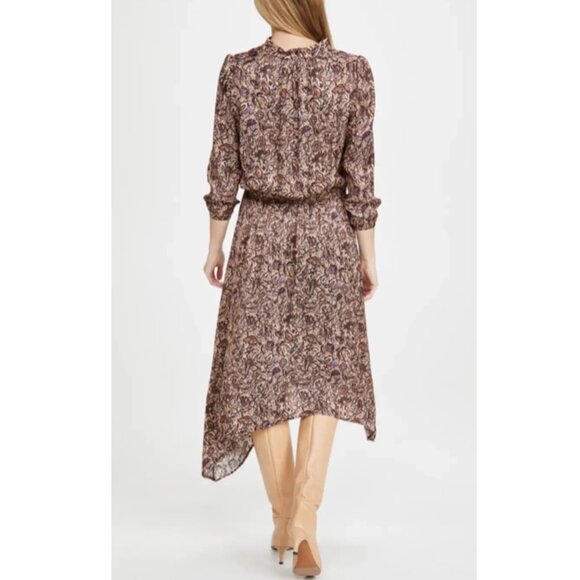 Zadig & Voltaire Rowdy Satin Thorn Asymmetric Midi Dress Boho Parisian Size L - Picture 3 of 11